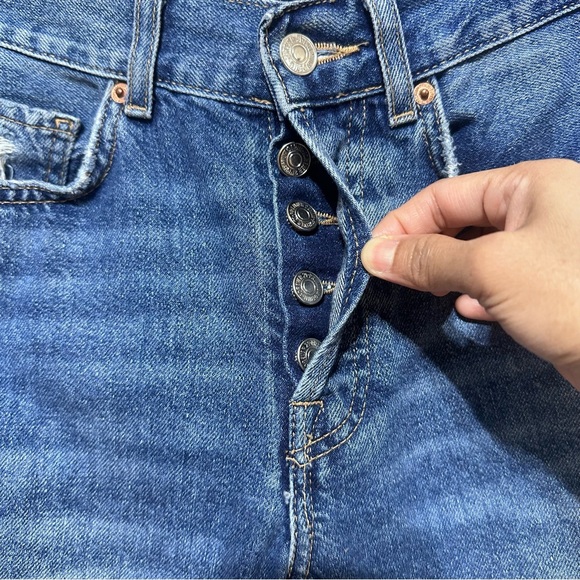 Forever 21 Blue Distressed High Waisted Button Fly Boyfriend Jeans Size 24 - Picture 8 of 12